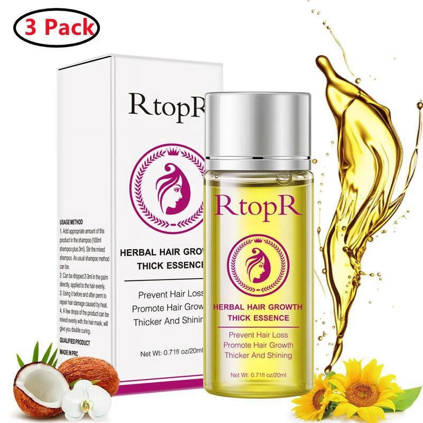 3 PACK Hair Oil with Rosemary - Growth Treatment for Dry Damaged Hair
